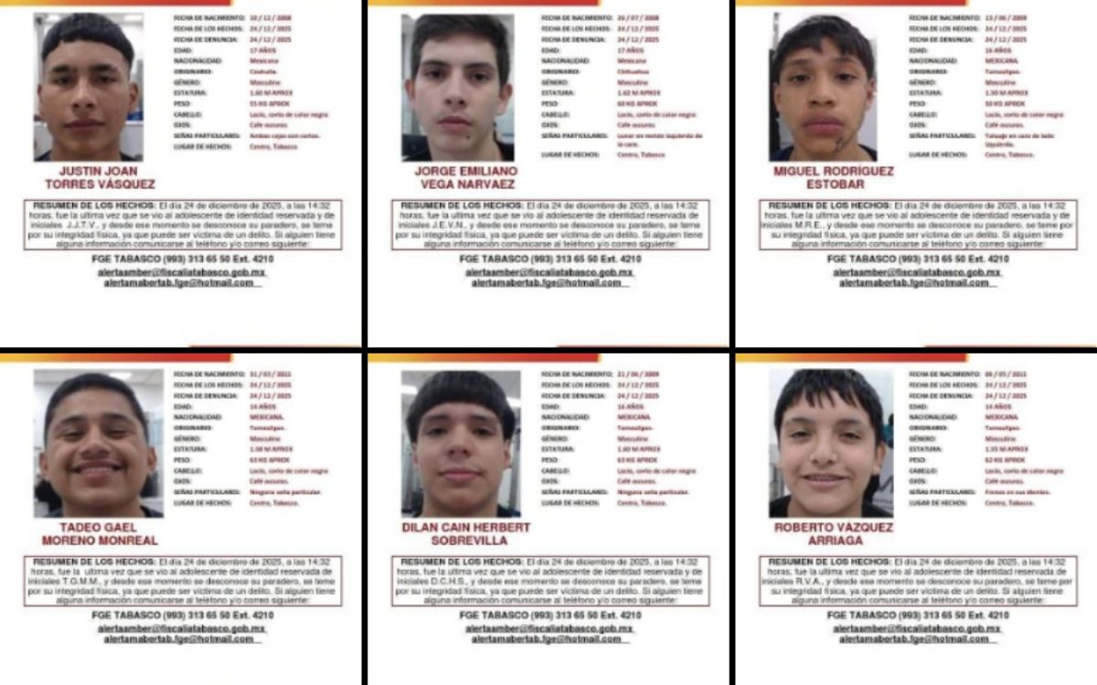 Desaparecen seis adolescentes de Coahuila, Chihuahua y Tamaulipas en Tabasco