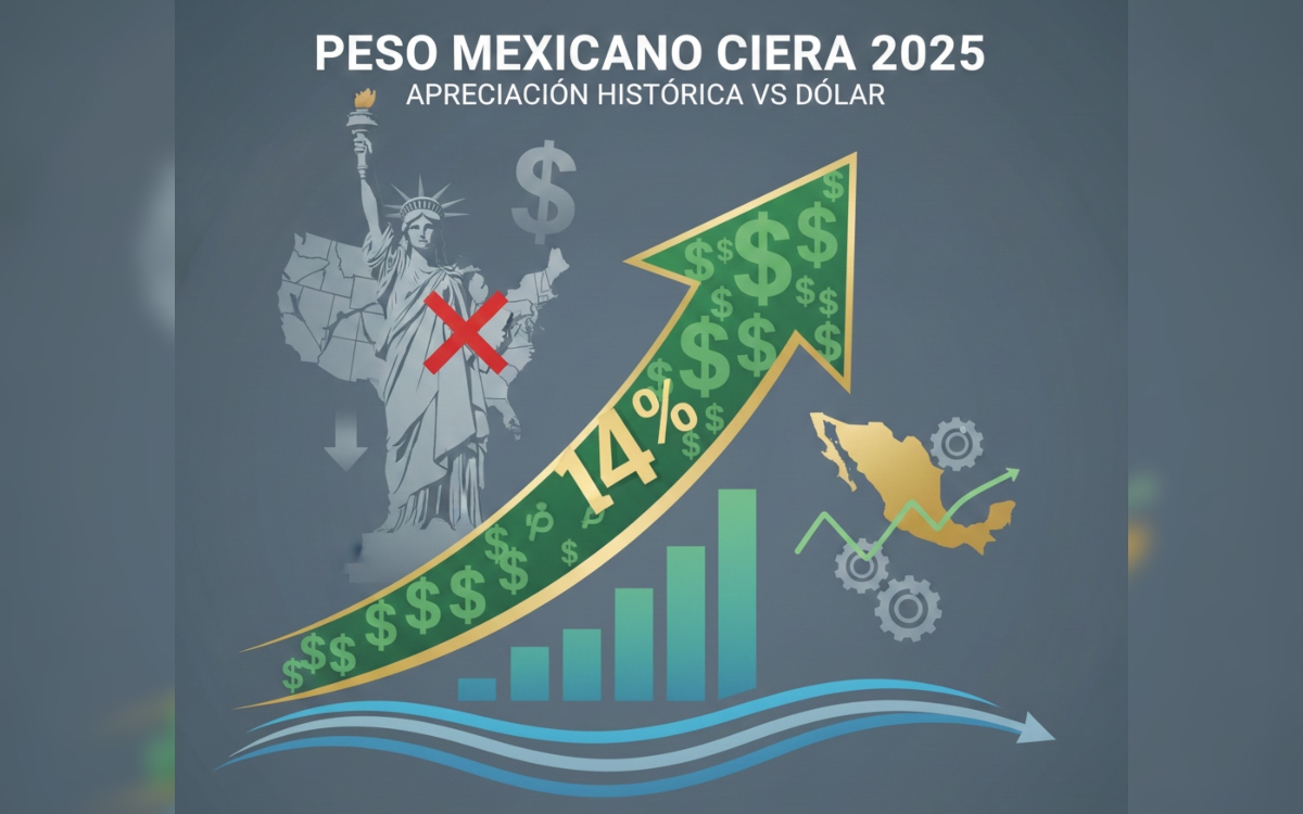 Peso mexicano cierra 2025 con apreciación histórica de casi 14 % frente al dólar