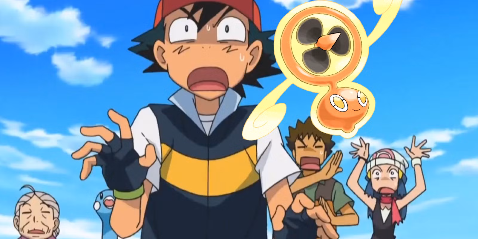 Rotom Fan y Ash Ketchum en Pokémon
