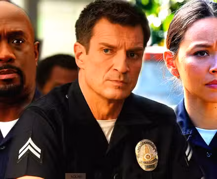 Una imagen de Wade, Lucy y John luciendo nerviosos en The Rookie