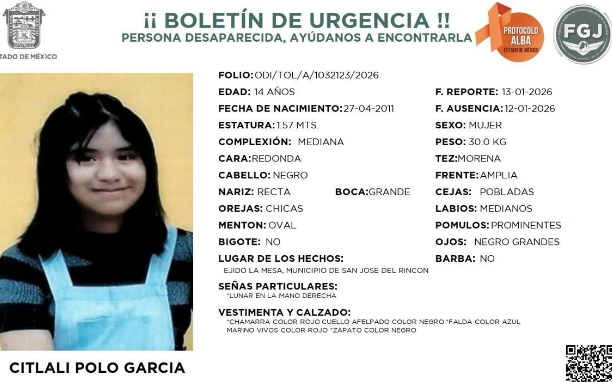 ¿La has visto? Citlali de 14 años desapareció en el Estado de México
