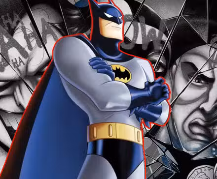 Batman La Serie Animada con Harley Joker y Dos Caras de fondo 