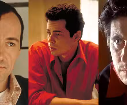 Imagen dividida de Kevin Spacey, Benicio Del Toro y Gabriel Byrne en Sospechosos habituales