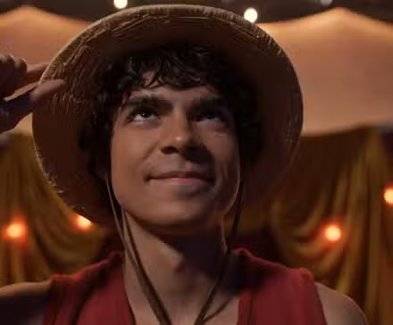 Luffy inclinando su sombrero con confianza en la temporada 2 de One Piece