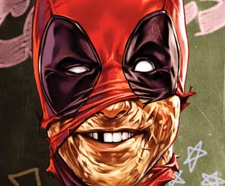 El rostro medio desenmascarado de Wade Wilson sonríe a la cámara en la variante de portada del cómic de Deadpool