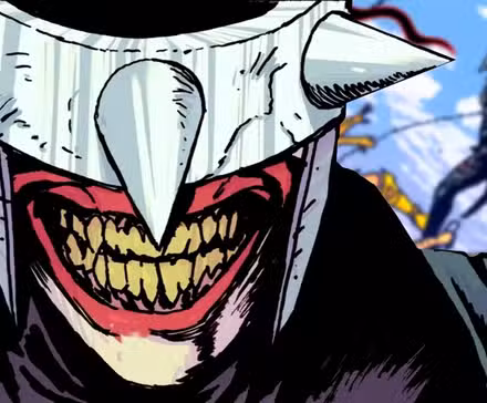 Arte del cómic: un primer plano de Batman Who Laughs.