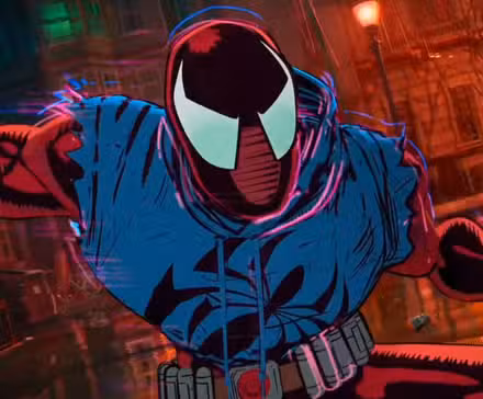 La Araña Escarlata de Ben Reilly en una pose de lucha en Spider-Man: Across the Spider-Verse