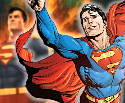 Superman con fondo borroso de Krypton explotando