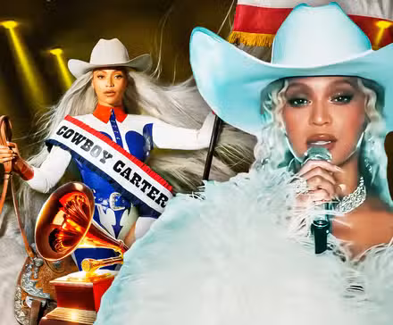 Beyoncé realiza su espectáculo de medio tiempo el día de Navidad, editado sobre la portada del álbum Cowboy Carter y las imágenes de los premios Grammy.