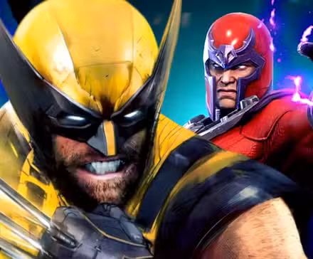 Wolverine desenvaina sus garras y Magneto utiliza su electromagnetismo en el arte de los videojuegos de Marvel