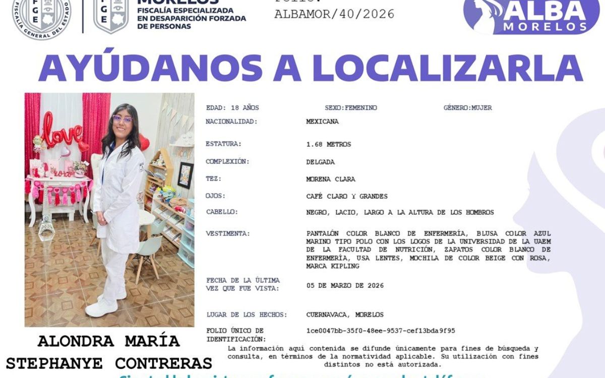 Buscan a Stephany Contreras: Con ella suman tres las alumnas de la UAEM reportadas como desaparecidas en menos de 15 días
