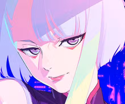 Lucy sonriendo en primer plano en Cyberpunk Edgerunners