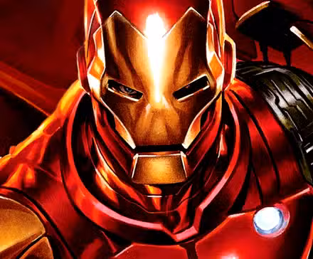 Los ojos de Tony Stark apenas son visibles debajo de su máscara de Iron Man en el arte rojo brillante de Marvel.