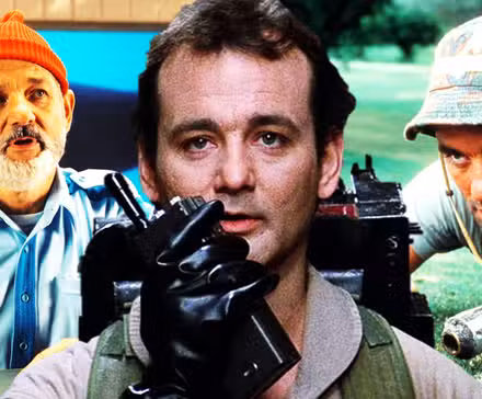 Collage de Bill Murray en The Life Aquatic, Ghostbusters y Caddyshack