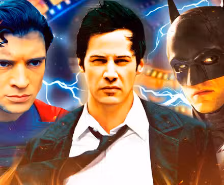 Collage de personajes de Super Man 2025, Constantine y Batman II