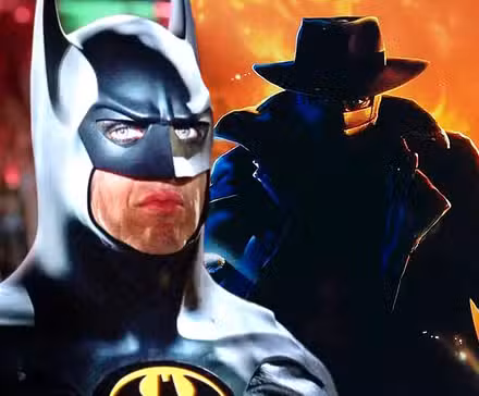 Michael Keaton como Batman con el cartel de Darkman