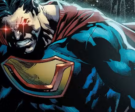 Arte de cómic: Ultraman usando su visión de calor como una versión malvada de Superman.