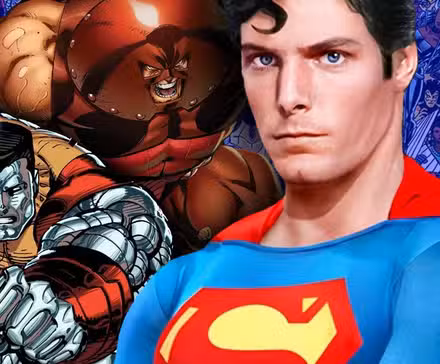 Superman con el coloso y el gigante de X-Men.