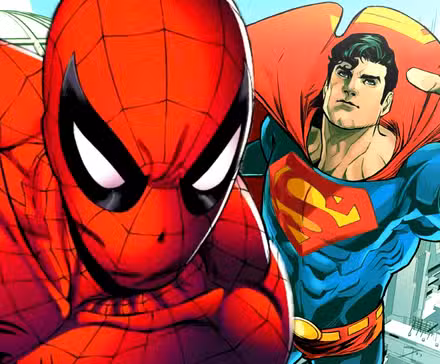 Spider-Man de Marvel se balancea en una telaraña y Superman de DC vuela