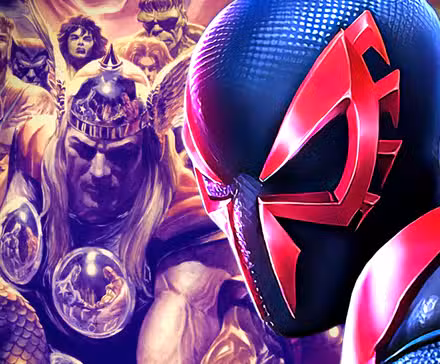 Spider-Man 2099 posa frente a los Vengadores