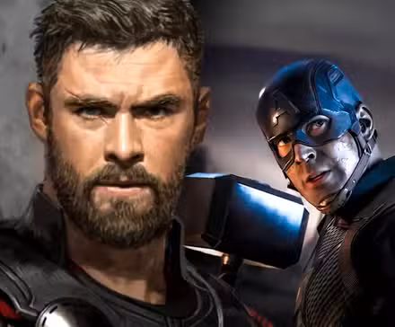 El Capitán América de Chris Evans empuña Mjolnir detrás del Thor de pelo corto de Chris Hemsworth