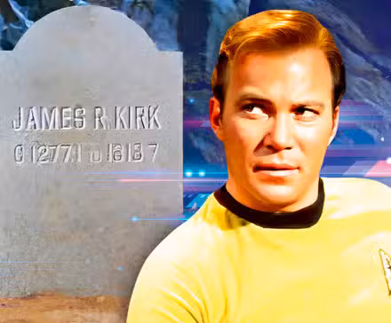 Capitán Kirk de Star Trek de la década de 1960 y lápida de James R. KIrk