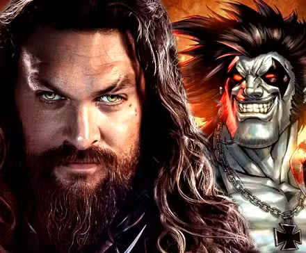 Aquaman de Jason Momoa mira a la cámara mientras Lobo de DC sonríe al fondo