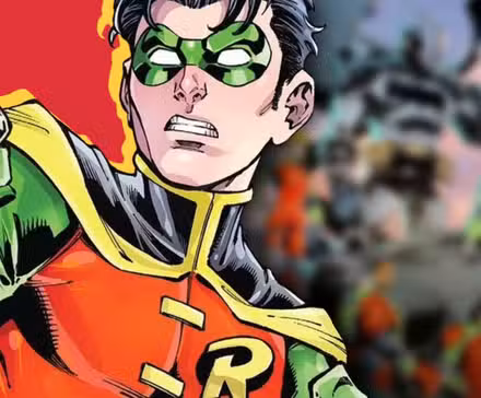 Robin clásico con rediseño absoluto de Batman detrás.