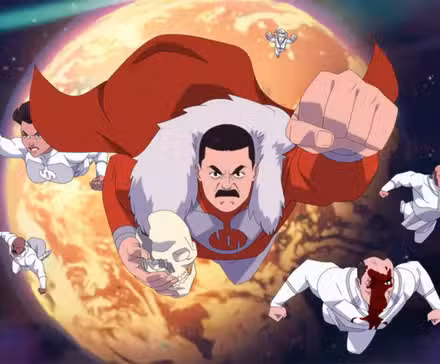 Thragg y los otros Viltrumites volando en la temporada 4 de Invincible