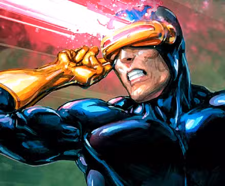 Scott Summers, también conocido como Cyclops, dispara una ráfaga óptica desde su visor en el cómic de X-Men