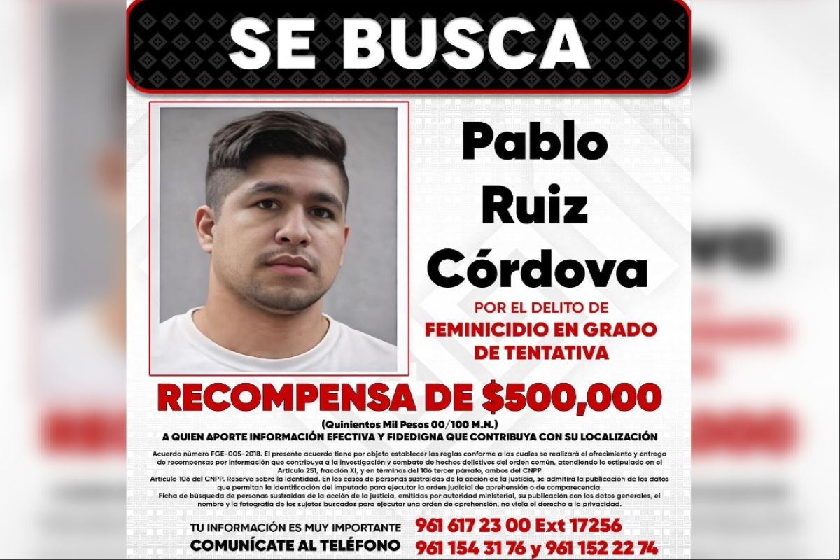 Chiapas | FGE ofrece recompensa por hombre que presuntamente mutiló a mujer