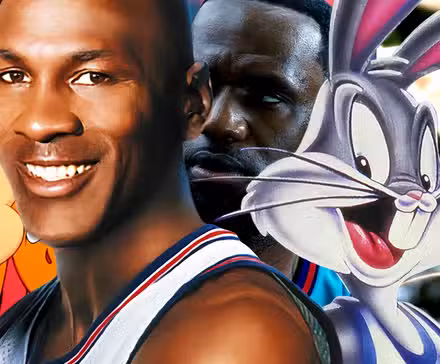 Collage de personajes de Looney Tunes con Michael Jordan y LeBron James