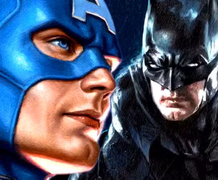 El Capitán América y Batman están bajo la lluvia en un arte cruzado de Marvel y DC Comics