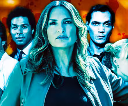 Collage de espectáculos procesales: Miami Vice, Law & Order, Veronica Mars y más.