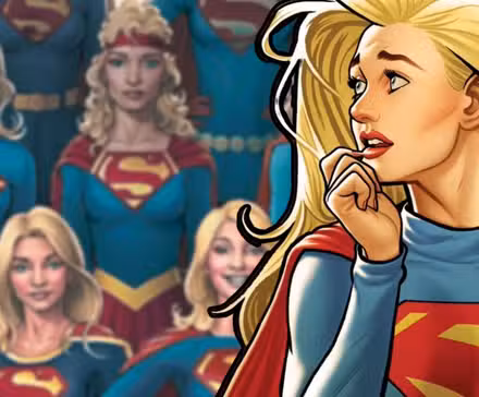 Supergirl mirando sus disfraces pasados 