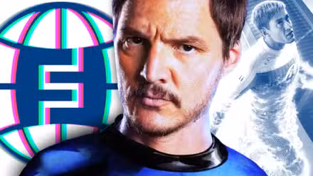 Reed Richards de Pedro Pascal junto al símbolo de la futura fundación de la historia de los Cuatro Fantásticos