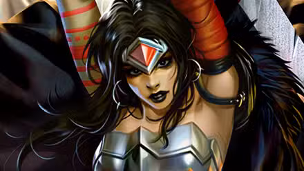 Absolute Wonder Woman balancea su espada a la espalda en el arte de DC Comics