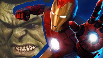 Iron Man y Hulk en una pose de acción.
