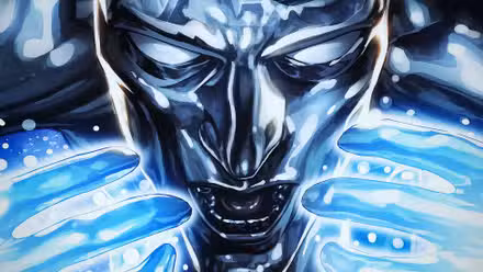 Primer plano de la cara de Silver Surfer en el arte del cómic de Marvel