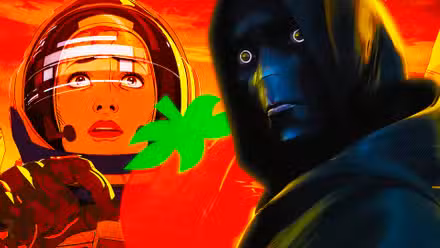 Un astronauta de Love Death and Robots junto a un personaje del episodio Pac-Man de Secret Level con el logo de Rotten Tomatoes entre ellos.