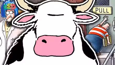 vaca del otro lado, científico y niño nerd con sombra