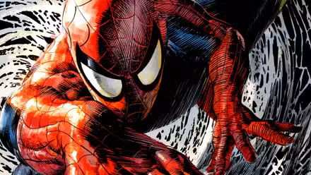 Spider-Man se arrastra a través de un túnel web en una obra de arte oscura de Marvel