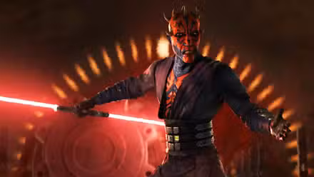 Darth Maul empuñando su sable de luz rojo en Maul - Shadow Lord