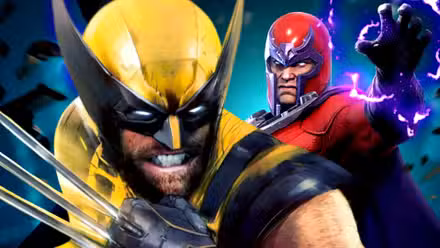 Wolverine desenvaina sus garras y Magneto utiliza su electromagnetismo en el arte de los videojuegos de Marvel