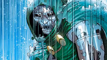 doctor doom frunciendo el ceño bajo la lluvia