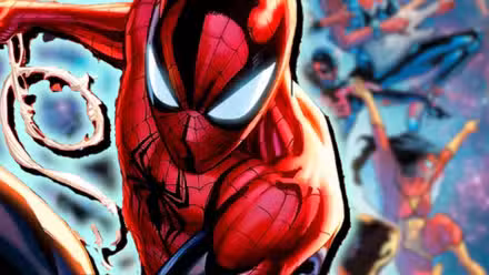 Spider-Man con otros hombres araña al fondo