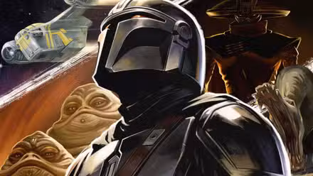Cartel de Mandalorian y Grogu con Hutts y Embo