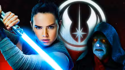 Rey, el símbolo de la Orden Jedi y el Emperador Papatine en The Rise of Skywalker 