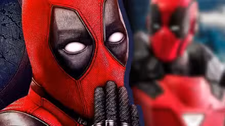 Película Deadpool y figura que lo muestra con una armadura estilo Iron Man.