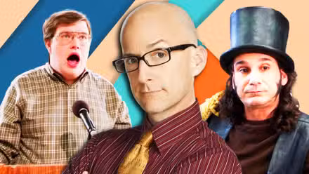 Este collage muestra a Garrett, el decano y Starburns de Community.